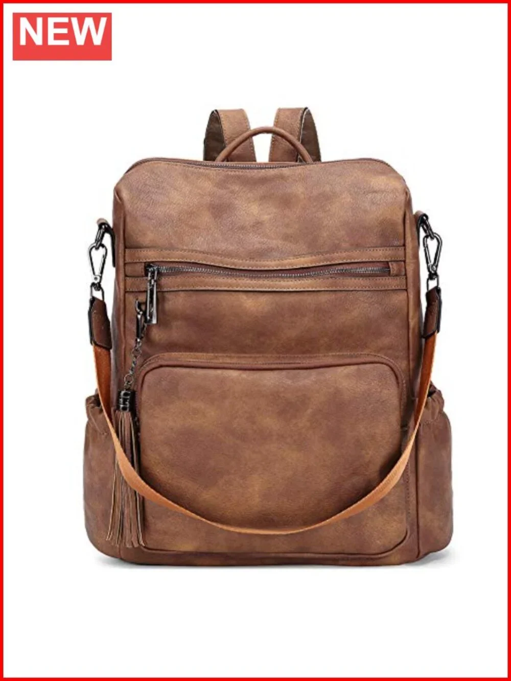 Large PU Leather Convertible Backpack Purse with Tassel for Travel
